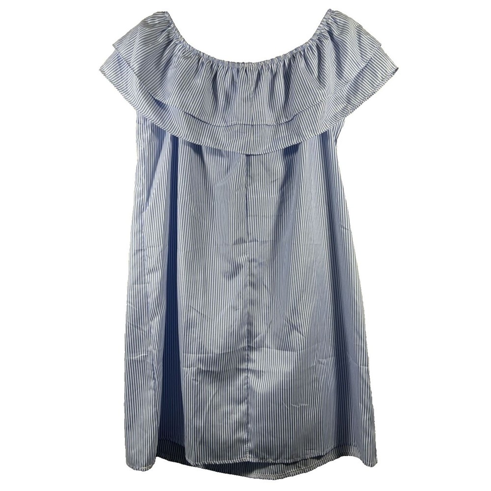 Beach Lounge Women\s Off Shoulder Ruffle Pockets Blue White Size XXL - Picture 4 of 10